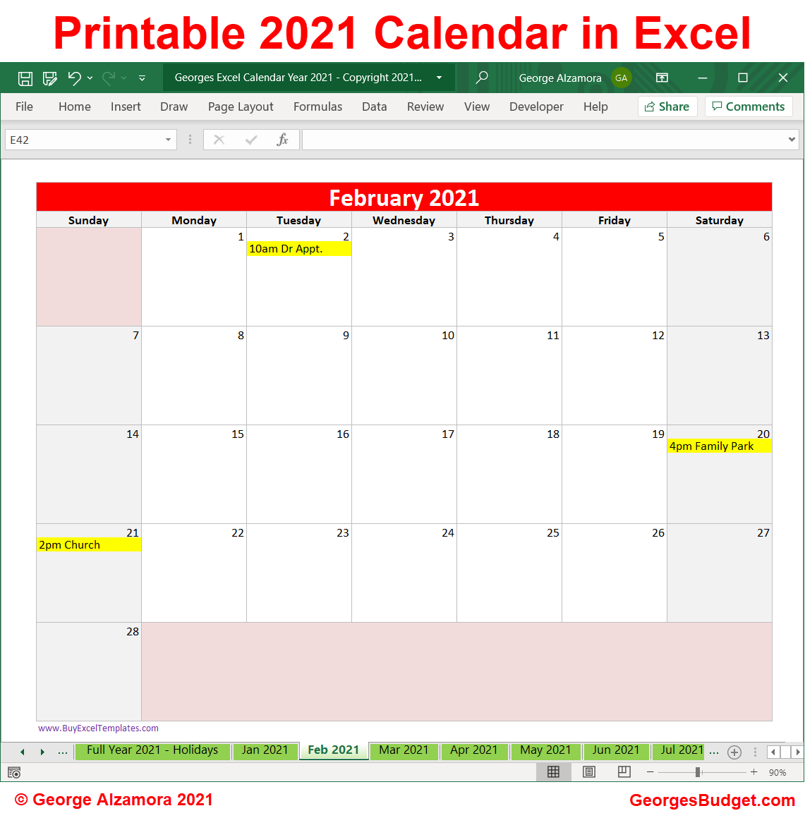 monthly 2021 calendar spreadsheet