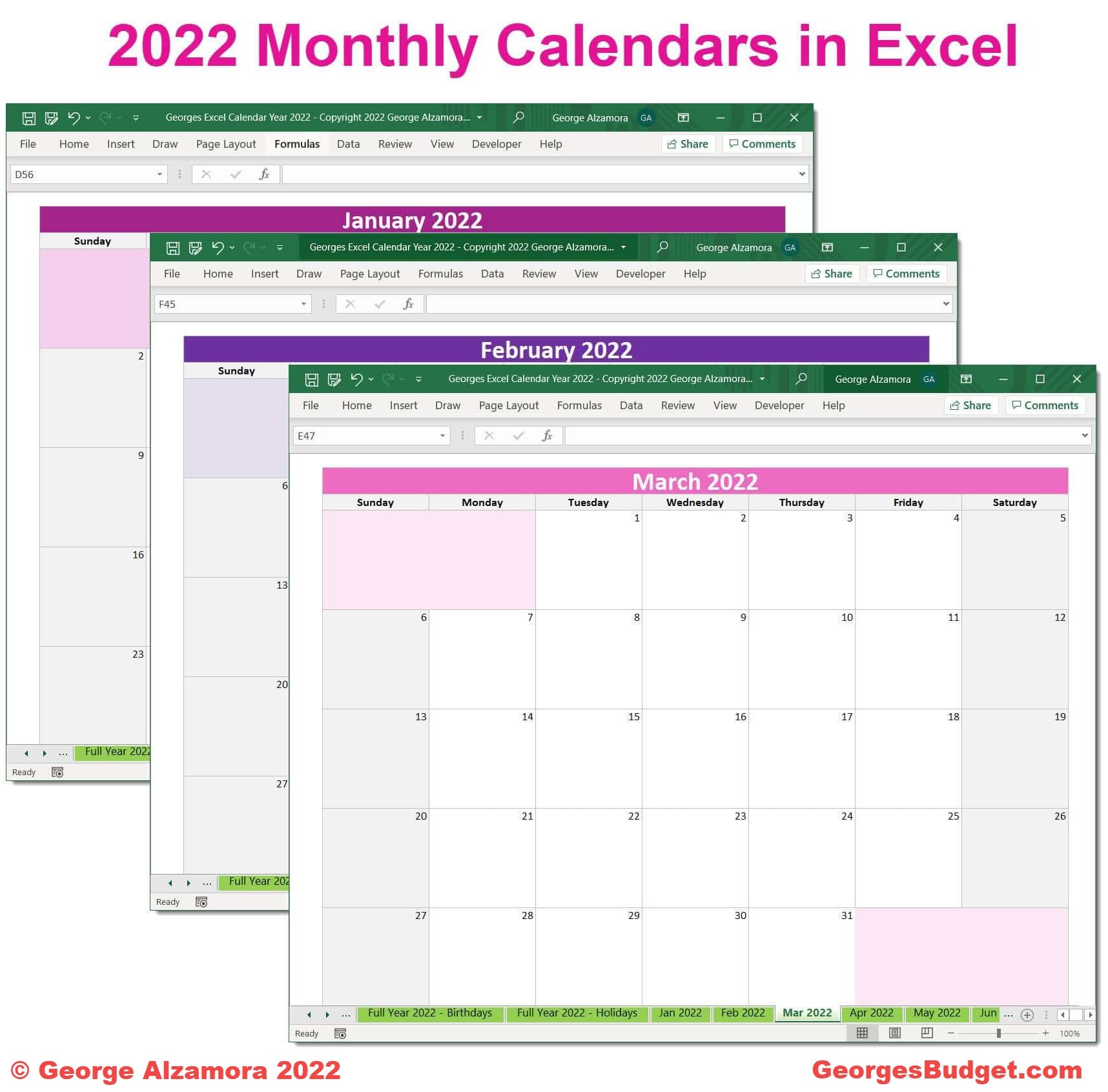 2022 Excel Calendar Planners