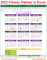 2022 fitness planner full year on one page printable Excel