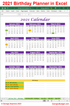 birthday planner 2021 calendar printable