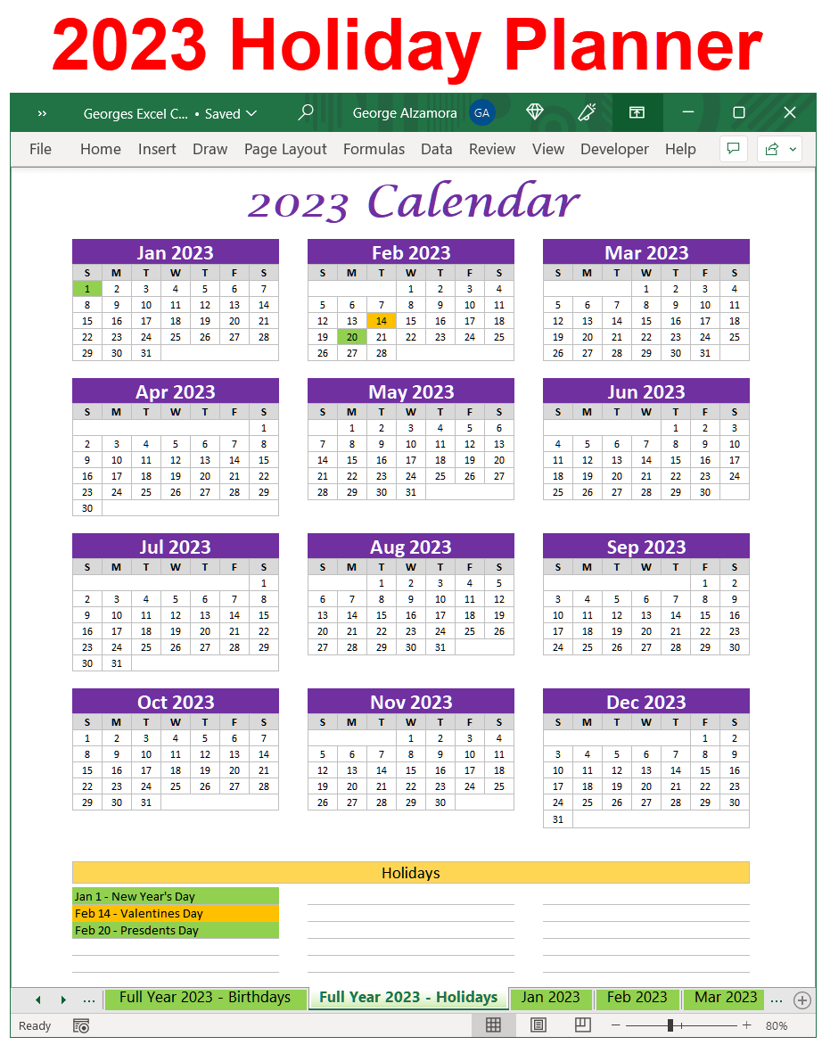 Holiday Planner Spreadsheet 2023