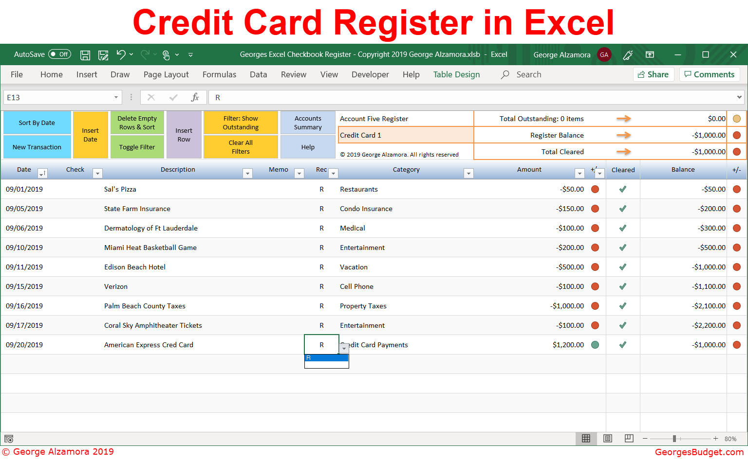 Reconcile credit card account excel spreadsheet